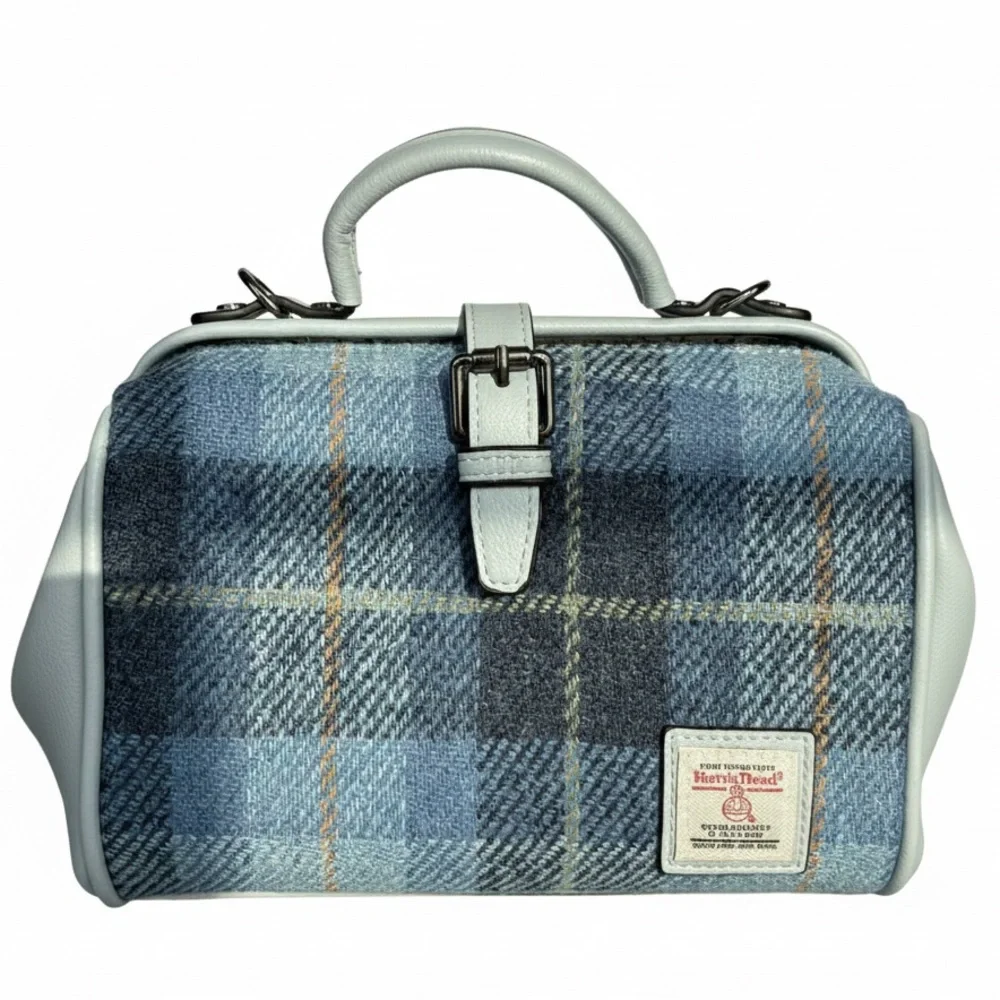 Islander UK Harris Tweed Medium Doctor Bag Blue Tartan Satchel NWOT - Picture 1 of 14
